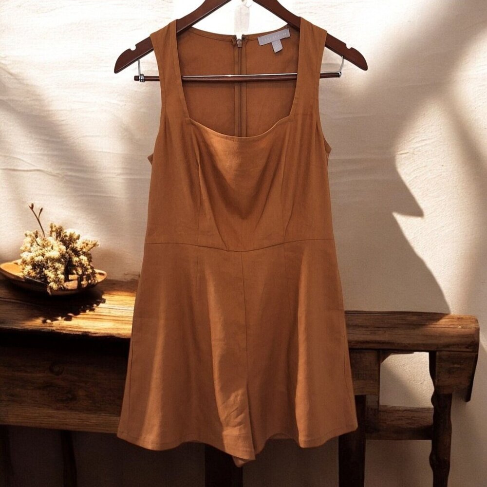 Chelsea 28 Tawny‎ Brown Romper Sz S Linen Blend Summer Wear